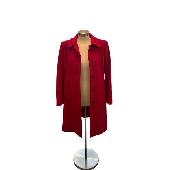 Anne Klein Red Wool & Cashmere Blend Coat with Buttons - Picture 1 of 5